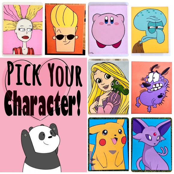 Hand Crafted Other - SIZE: 8x10: Pick Your Character! Custom Cartoon Painting! Fun Wall Art Decor!